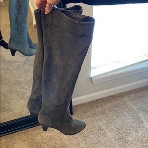 Gray real swade thigh high boots